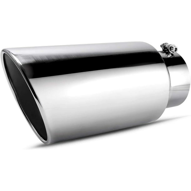 Chrome Exhaust Tip Bolt On 4" Inlet 7" Outlet 15" Long Diesel Stainless Steel 